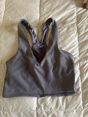 ALO Yoga Gray V-Front Racerback Sports Bra